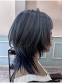 インナーカラーネイビー/シルバー/ウルフカット/極上髪質改善