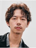 メンズセンターパート七三分けパートニュアンスパーマ刈り上げ