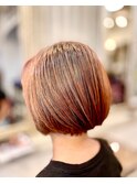 50代大人美人メッシュショートボブ/ミニボブ/髪質改善/元町/