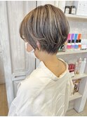 福山Caaryお洒落ショート白髪ぼかしハイライトベージュ30代40代