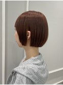 オレンジブラウン×ぱつっとボブ