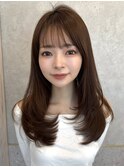 〇くびれヘア×レイヤーカット【縮毛矯正/アプリコットオレンジ