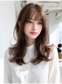 顔周りカットハッシュカットダークブラウンワンホンレイヤー韓国