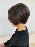 前下がり/小顔ショート/ショート/ナチュラルブラウン/40代50代
