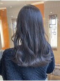 アッシュグレージュ 透明感カラー ブリーチなし ロングヘア