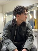 ハイライトマッシュパーマウルフアッシュブラック