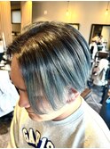 センターパート×ブルー×グレー×シャドールーツ