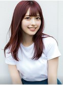 小顔レイヤーロングレッド20代30代40代くびれミディ韓国ヘア