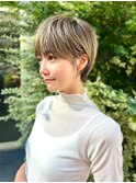 透明感カラー ボブ 前髪 ショート カラー ブリーチ&ダブルカラー