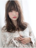 ラフ質感×無造作バング☆あどけなハニーセミロング♪