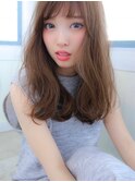 マロンベージュ 前髪あり くびれミディアム
