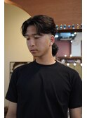 メンズフェザーパーマセンターパート刈り上げスキンフェード岡山