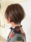 大人可愛い小顔ショートボブブラウンアッシュカラー