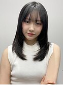 小顔 前髪 レイヤーカット チェリーブラウン"