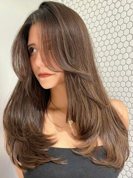 サイン 表参道(SIGN) ミディアムヘアグレージュカラーデザインカラーシルキーベージュ