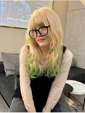 ローレン(Lolen.) 【裾カラー ブロンド×グリーン】ふじゆー