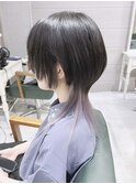 ロングウルフに襟足ホワイトグレージュカラー