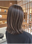 40代50代◎秋カラー◎大人細めグレージュハイライト×外ハネボブ