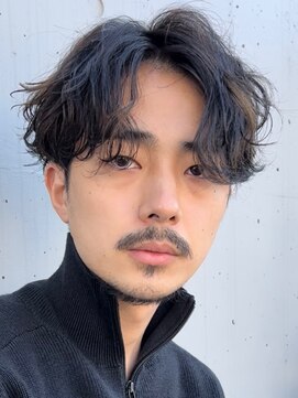 オルト(Altn) 大人の波巻きスパイラルパーマミディアムロングメンズカットヘア