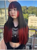 #ダブルカラー #裾カラー #レッド #姫カット #インナー #個性的