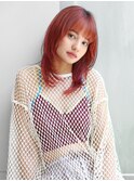 ウルフレイヤーミディ×ダブルカラーチェリーレッドオレンジ