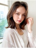 ホワイトグレージュ後れ毛が可愛い顔周りレイヤーミニウルフ
