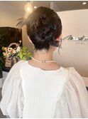 お呼ばれヘアアレンジセットまとめ髪カチモリヘア結婚式ヘア