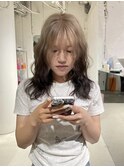 成人式ハイライトカラーマッシュショートロングヘアグレージュ
