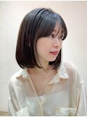 内巻きボブ大人ボブ黒髪ネビージュ小顔カットワンレン