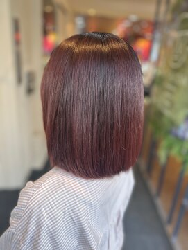 ダブル アンダーバー サロン(W_SALON) ピンクカラーボブ縮毛矯正、髪質改善