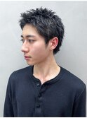 スパイキーショートブルーブラックフェザーパーマ_F0585