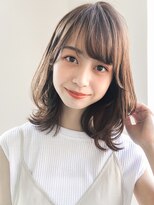 大人かわいい前髪 ココアブラウン フリンジウェーブ 薄めバング