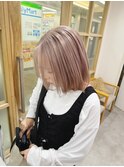 ブリーチなしダブルカラー/ピンクベージュ/ミディアムボブ