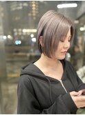 グレージュ/ボブルフ/小顔に見せるヘア/ワンレン/韓国ヘア