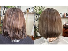 ハイ透明感カラーとリンゴ幹細胞トリートメントでツヤツヤに♪
