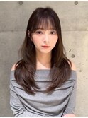 ★丸型逆三角ホワイトグレージュデジタルパーマチェリーブラウン
