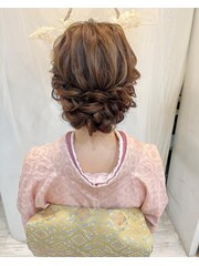 お友達と着物でお出かけ！訪問着ヘアセット