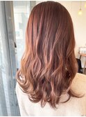 大人可愛いピンクブラウン/ミディアム/ウェーブカール