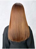 ロングアプリコットオレンジ前髪カット美髪韓国ヘア_ba553801