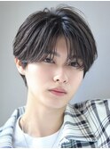 韓国マッシュフェザーパーマニュアンスパーマセンターパート黒髪
