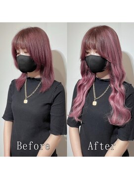 あるじゃんすー 池袋店 ボルドーxチェリーピンク#シールエクステ#くびれヘア#韓国#池袋