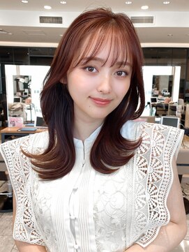 アフロート エル 大阪(AFLOAT L) 黒髪/グレーベージュ/レイヤーロング/前髪パーマ