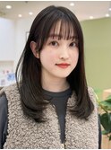 小顔前髪/レイヤーカット/暗髪/グレージュ/オリーブグレー