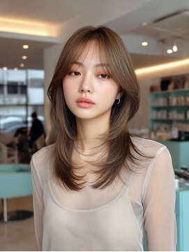 韓国/髪質改善/レイヤーカット/小顔/透明感/ブラウンベージュ