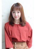 大人可愛いミディアムワンカール暖色系カラーブラウン奈良清水