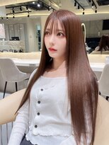 ロンドメリア 天神大名店(Lond Melia) ★グレージュカラー斜めバングデザインカラーシルキー ベージュ