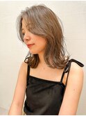 前髪パーマアッシュカラーレイヤーロンググレーベージュ[大宮]