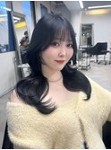 顔まわりレイヤー 艶カラー 暗髪 韓国風 髪質改善 福岡美容室