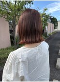 ミディアムボブ/くびれボブ/オレンジカラー/切りっぱなしボブ