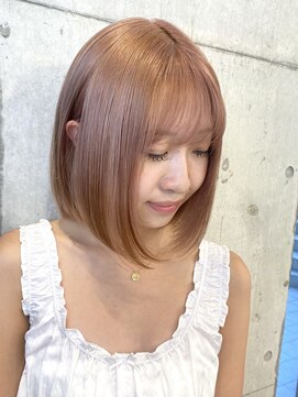 サンクプロジェクト(cinq PROJECT) 韓国ボブヘア顔周りレイヤーミルクティーベージュピンクカラー